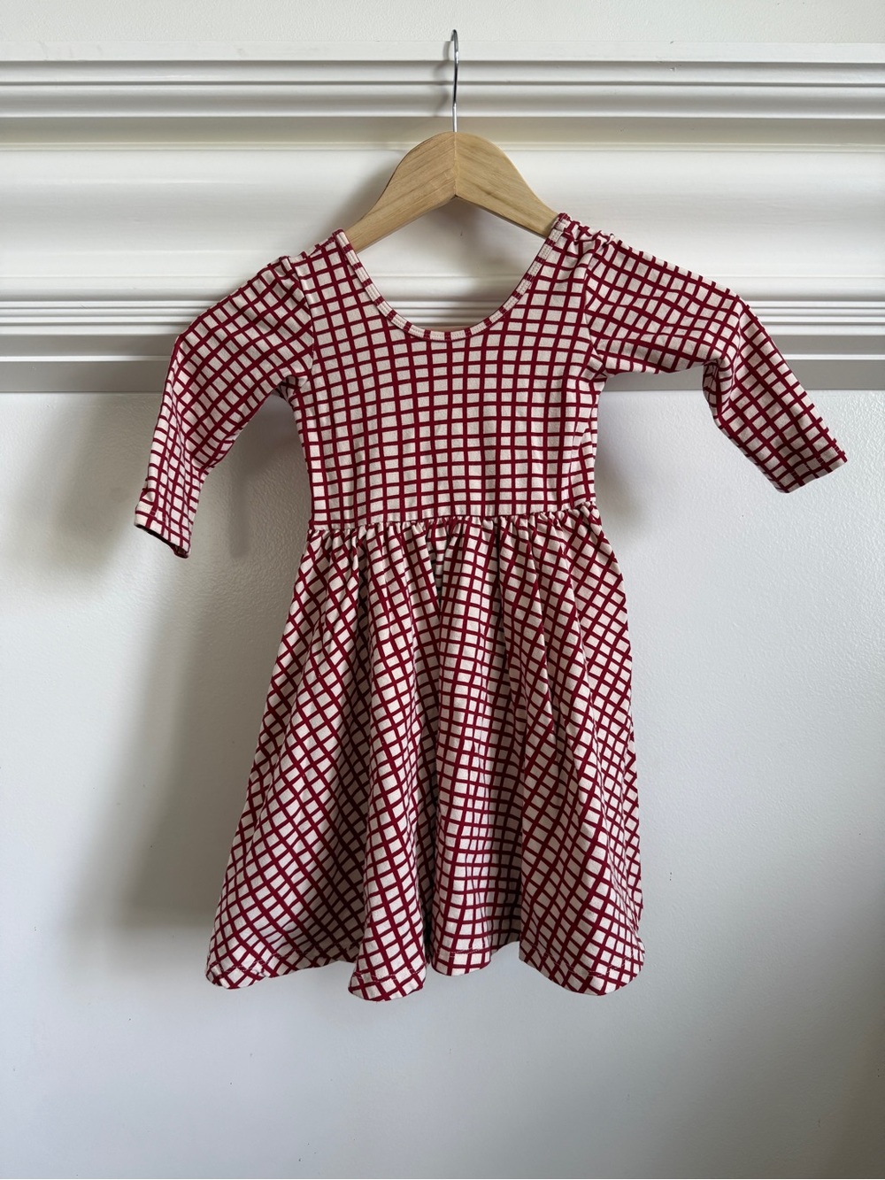 Girls Red Grid Long-Sleeve Twirl Dress by